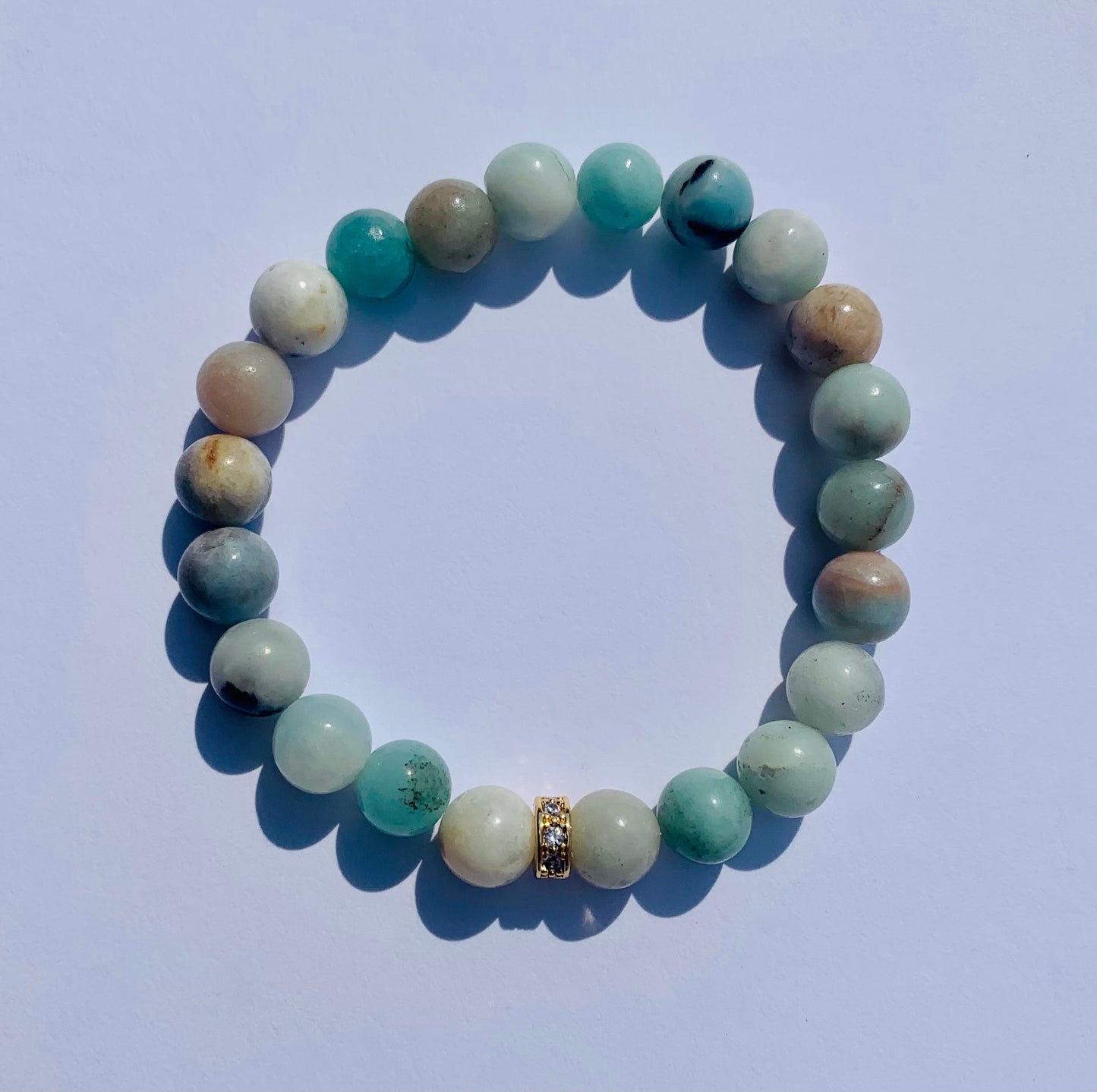 Amazonite healing bracelet with rhinestone gold spacer