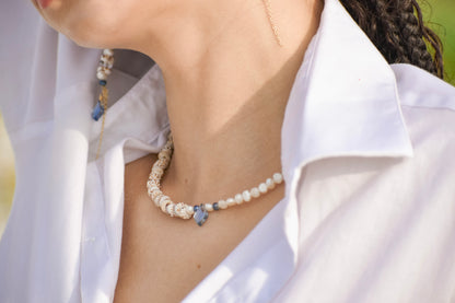 Puka shell and freshwater, pearl beachy necklace