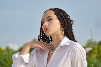 Modern Puka shell with freshwater pearls dangle earrings