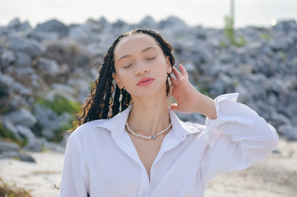 Modern Puka shell with freshwater pearls dangle earrings