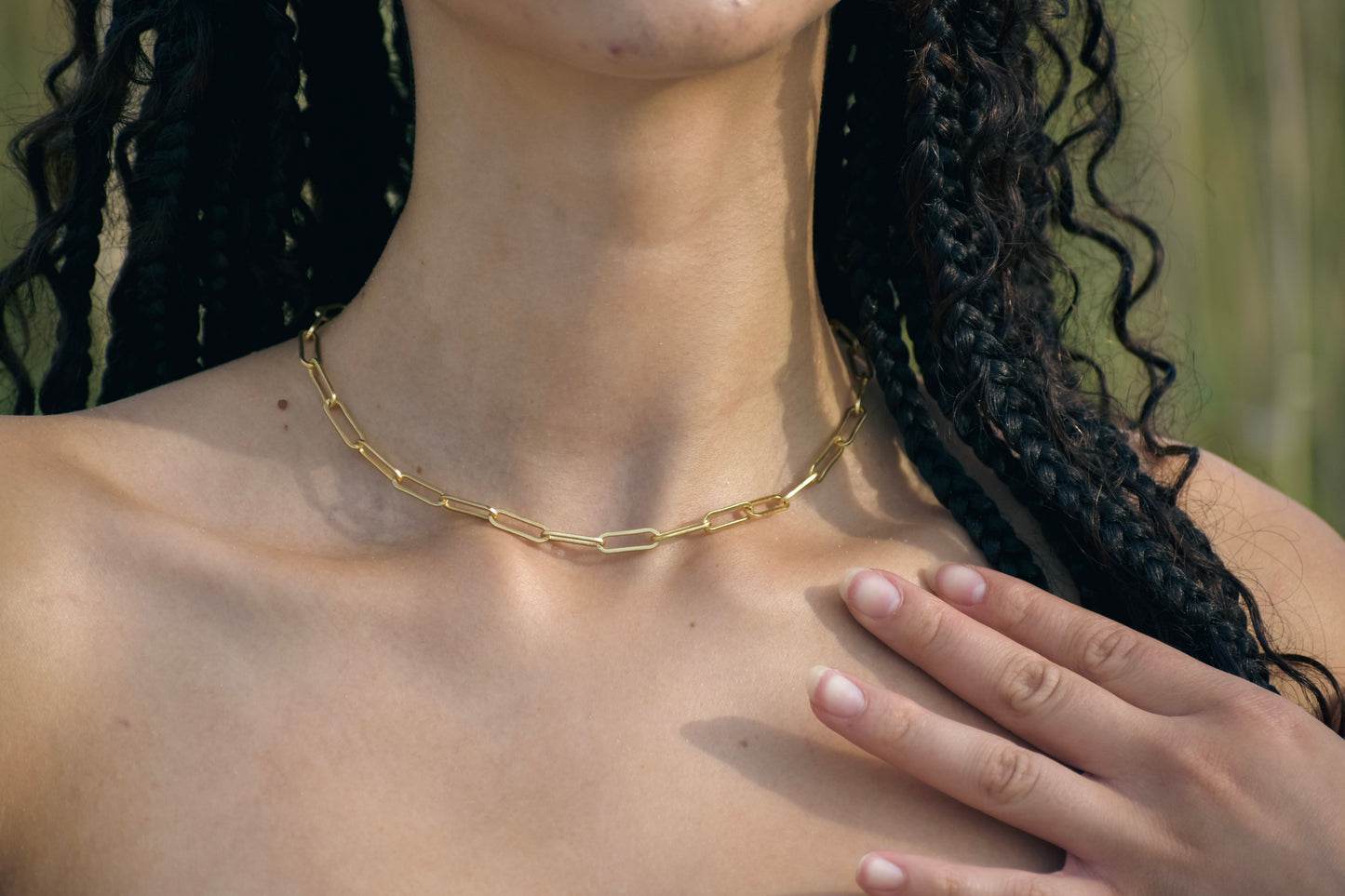 Stainless steel with gold finish paperclip choker ￼