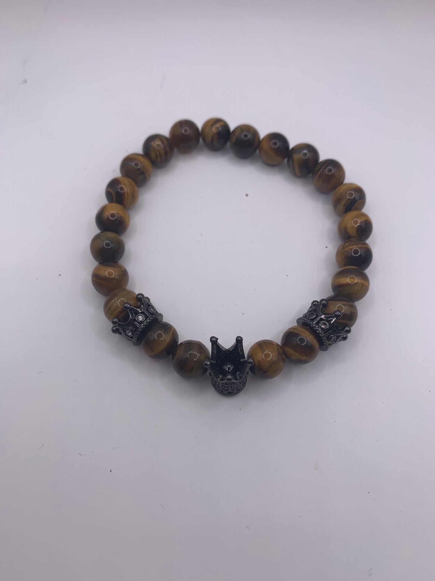 Tiger eye healing bracelets with black onyx, crowned spacers