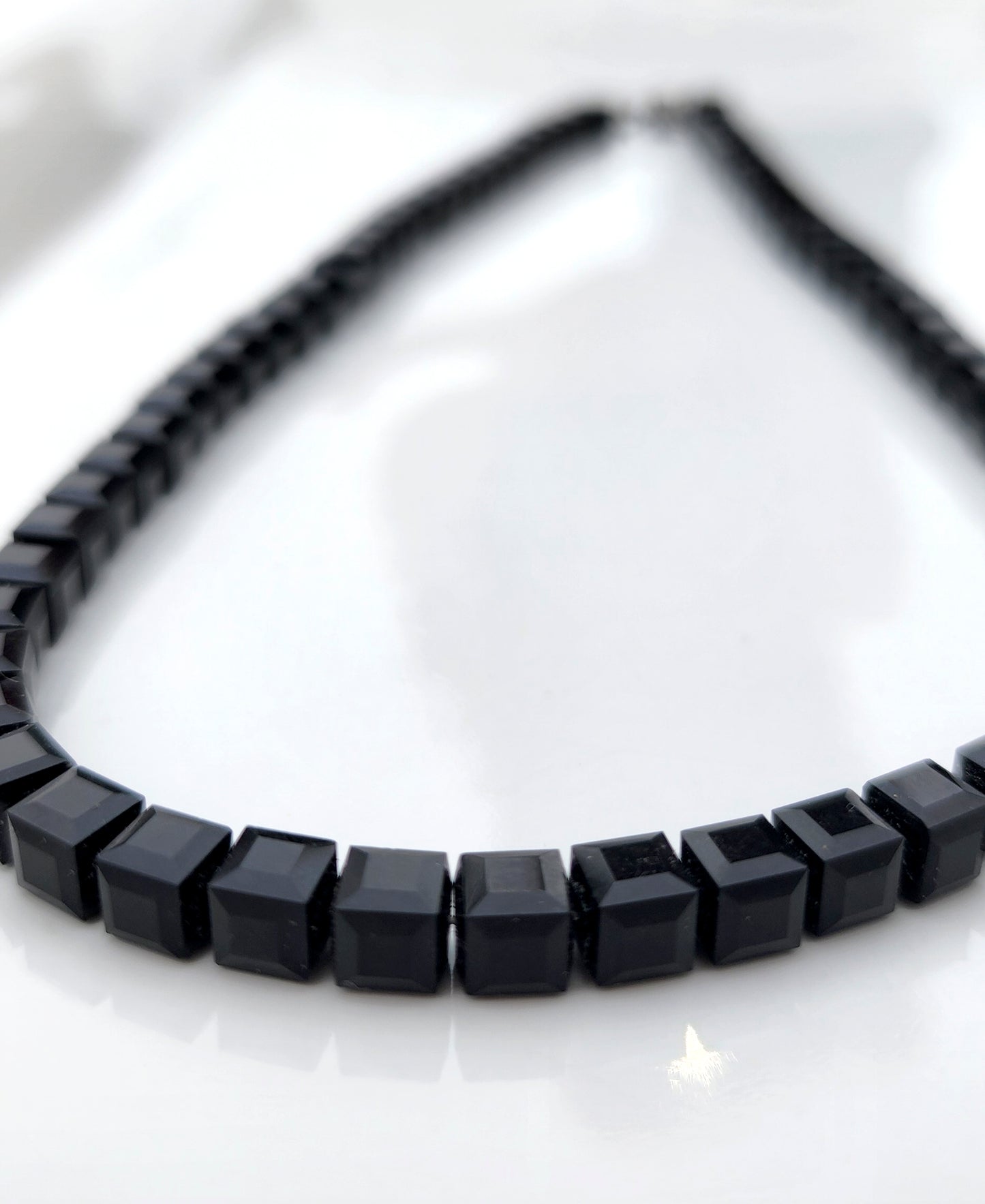 1920s Vintage Black Onyx Cube Swarovski Crystal Necklace.