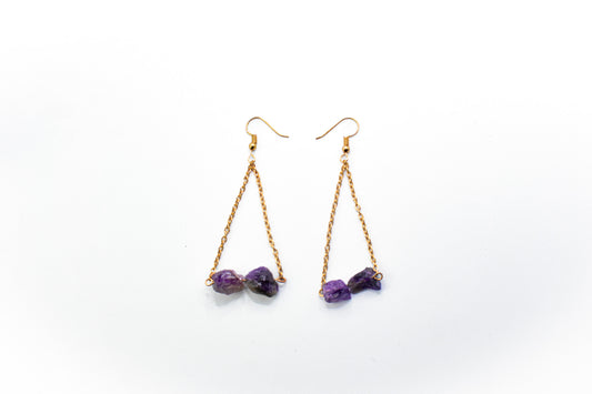 Amethyst Gold floating chained Earrings