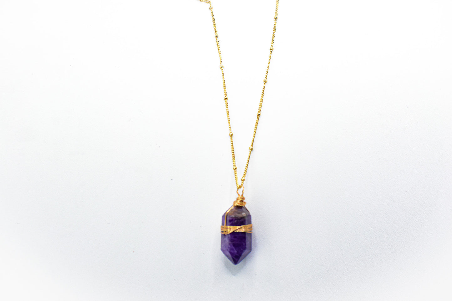 Amethyst double pointed wire wrapped necklace