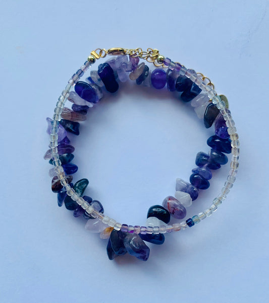 Dainty Amethyst and Fluorite Duo Stack