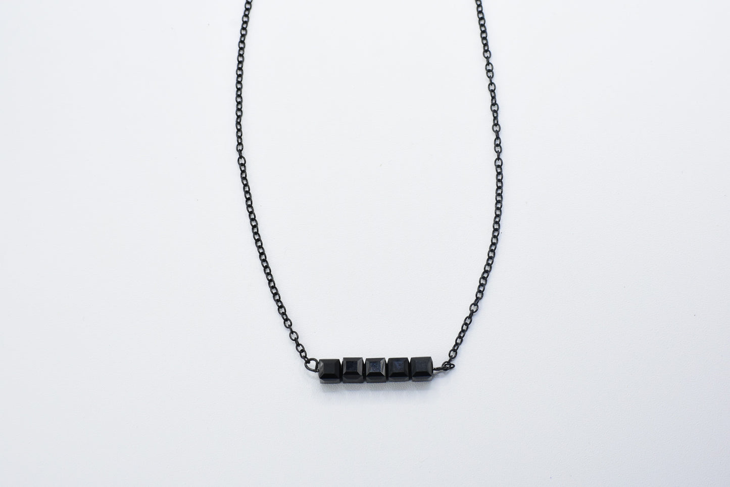 Black Onyx cubed Swaroski bar necklace with black chain