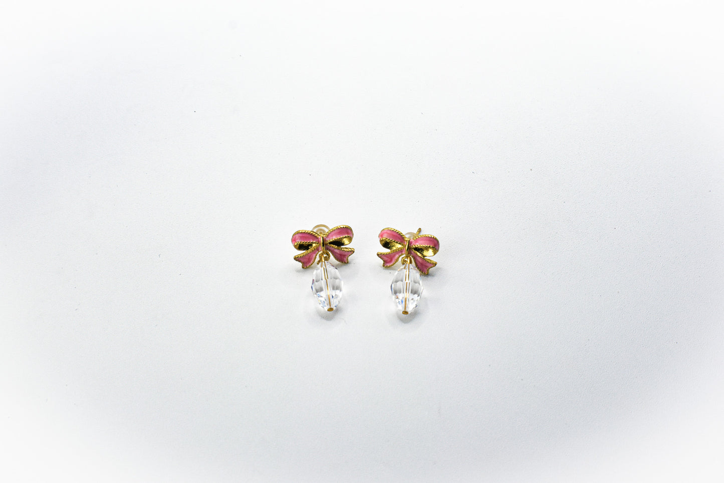 Clear Swaroski Crystal Earrings with pink gold bow