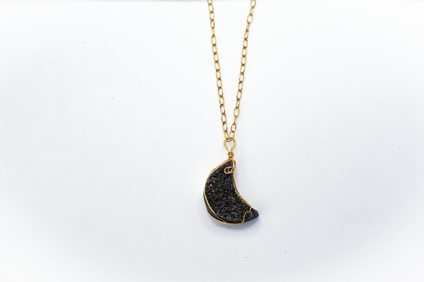 Black Crescent Moon Geode Necklace