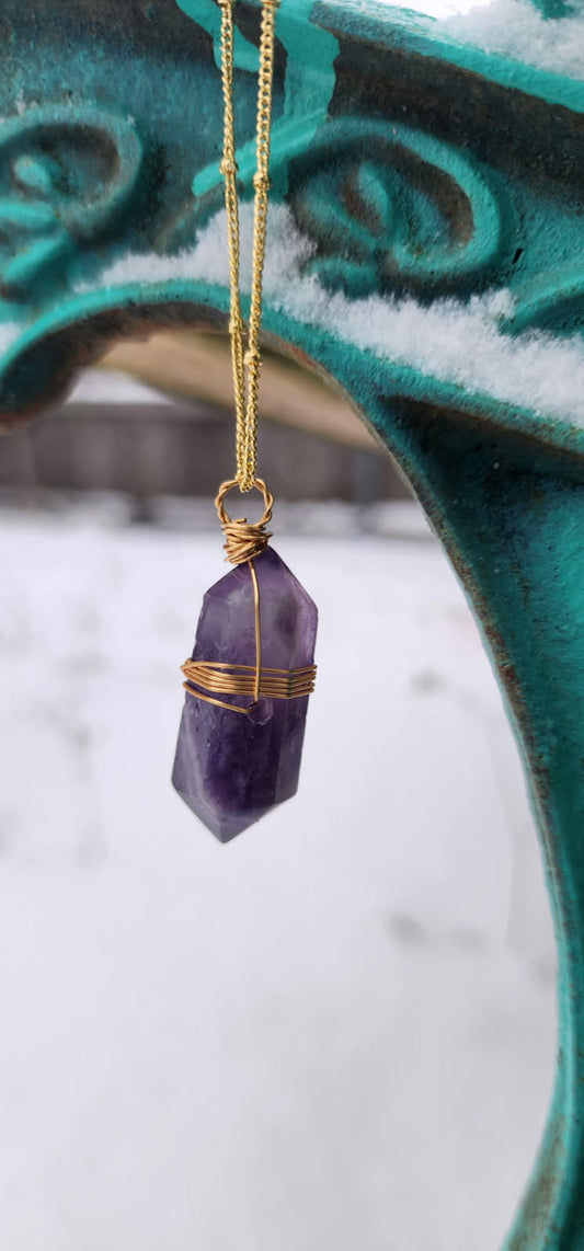 Amethyst Double Pointed Wire Wrapped Necklace