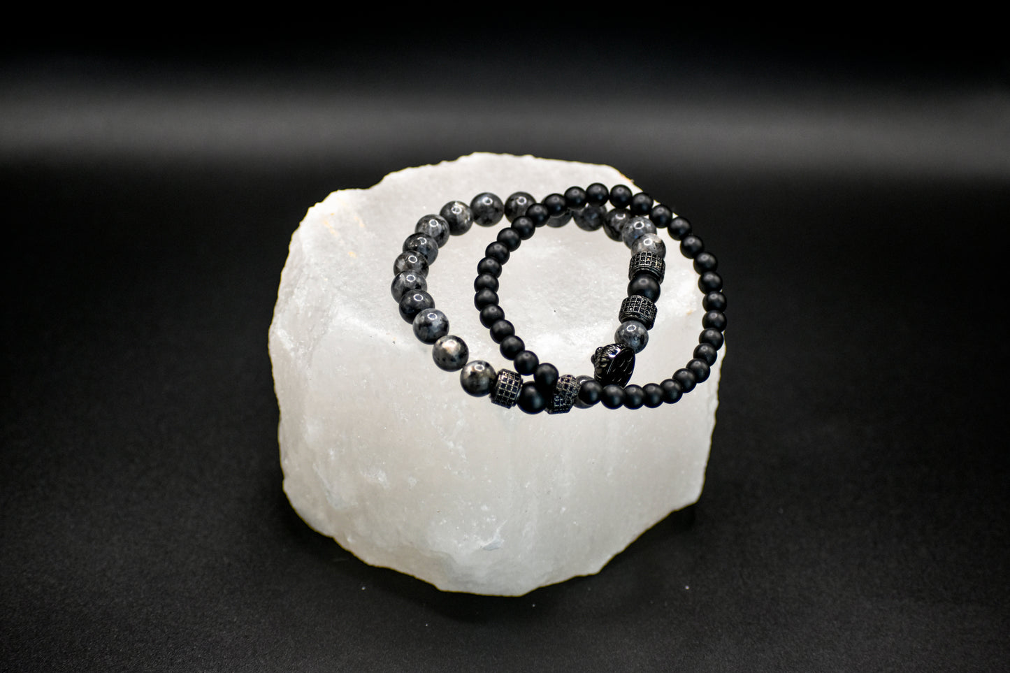 Gray, jasper and black onyx duel with lion charm