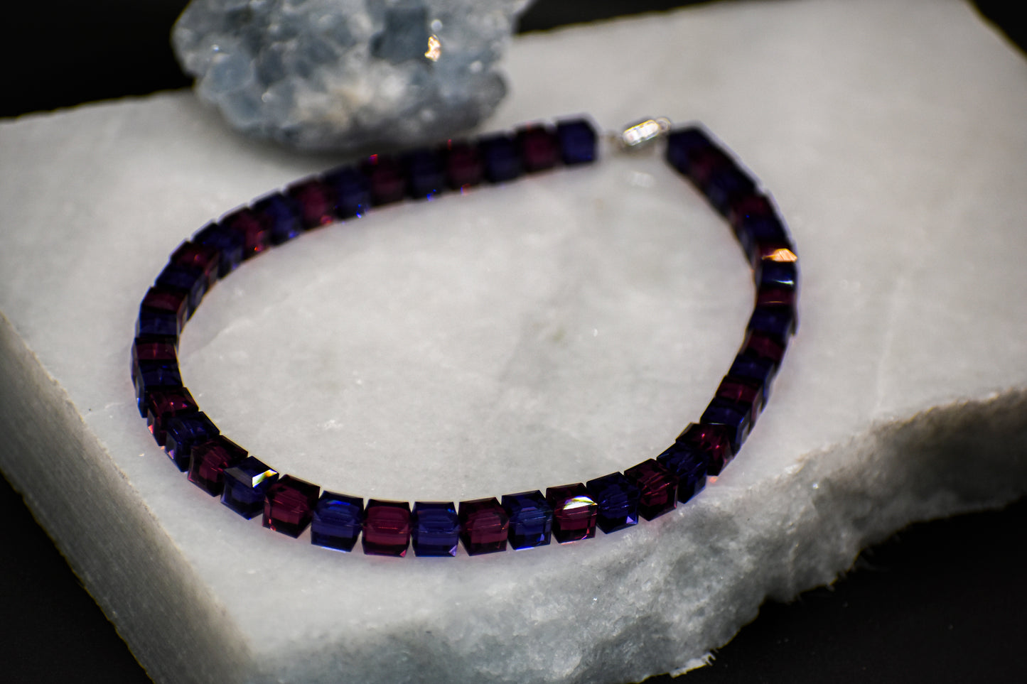 Light Amathyst and Deep Amathyst cubed Swarovski crystal choker necklace