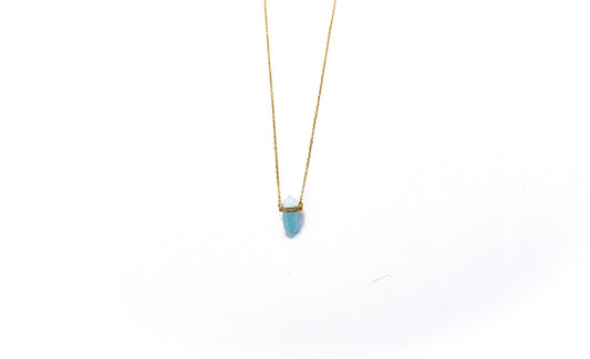 Dainty Double pointed 18K gold Aquamarine adjustable necklace with  paved rhinestone accents