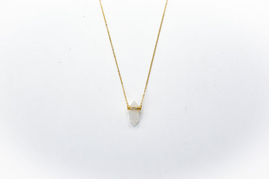 Dainty Double pointed 18K gold moonstone adjustable necklace with  paved rhinestone accents