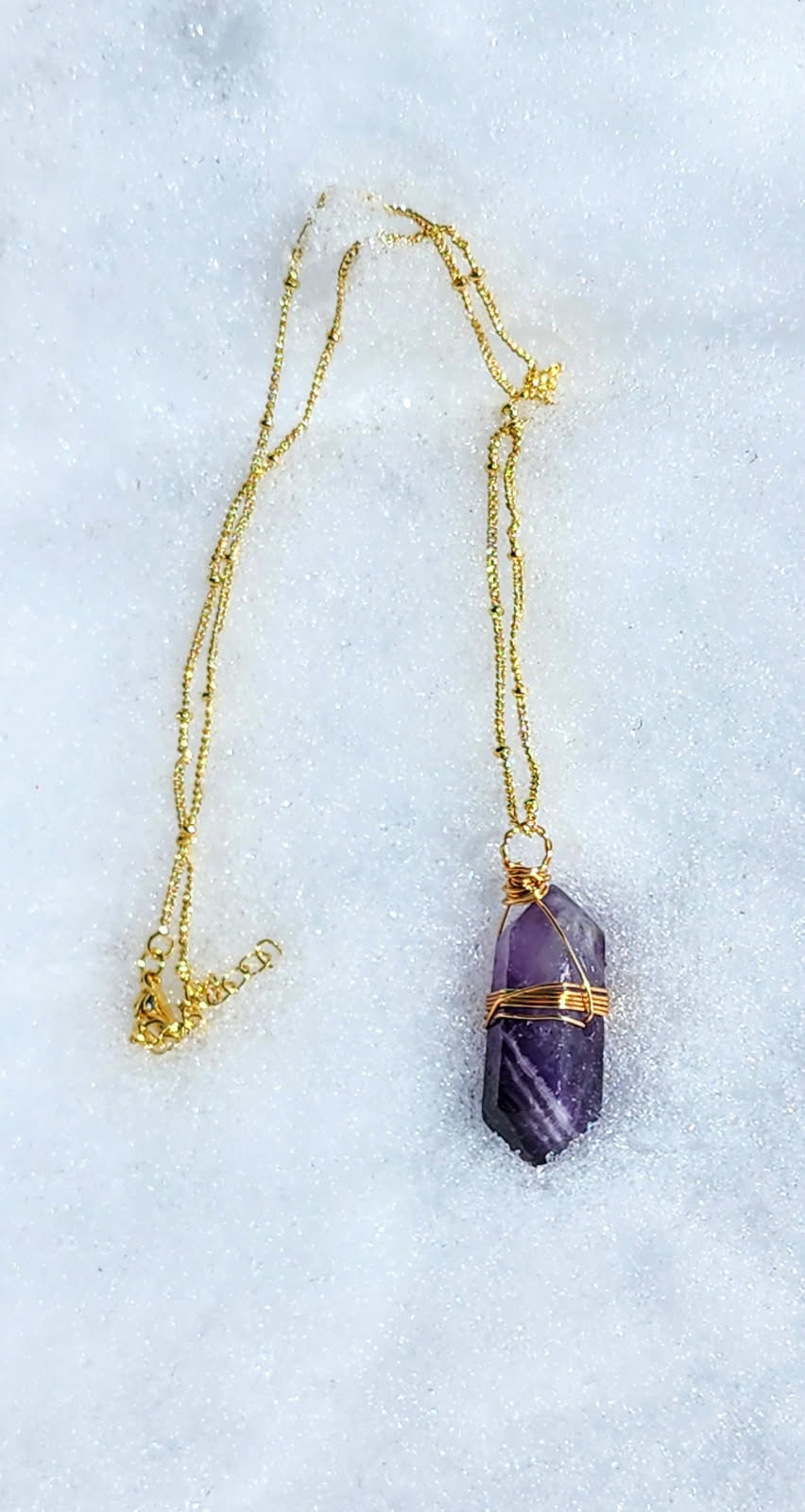 Amethyst Double Pointed Wire Wrapped Necklace