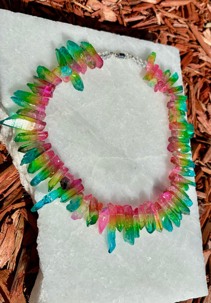 Rainbow quartz, 16 inch choker with stainless steel, magnetic clasp