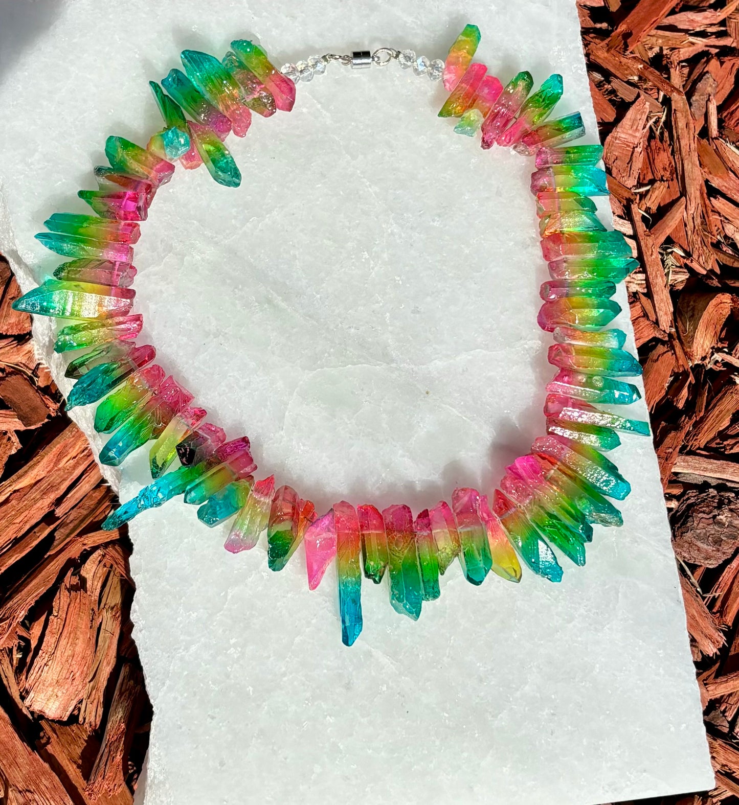 Rainbow quartz, 16 inch choker with stainless steel, magnetic clasp