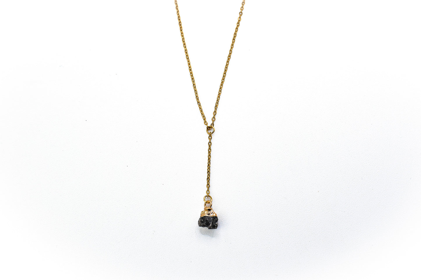 Raw Gemstone Black Onyx Minimal drop crystal gold necklace