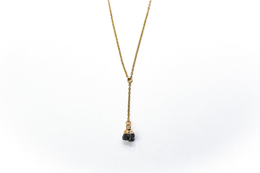 Raw Gemstone Black Onyx Minimal drop crystal gold necklace