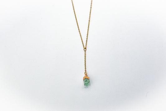 Raw Gemstone Green Fluroite drop crystal gold necklace