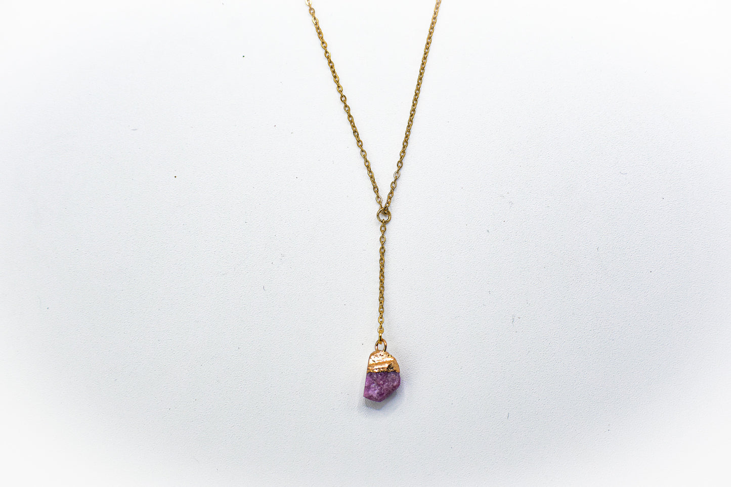 Raw Gemstone Ruby Minimal drop crystal gold necklace
