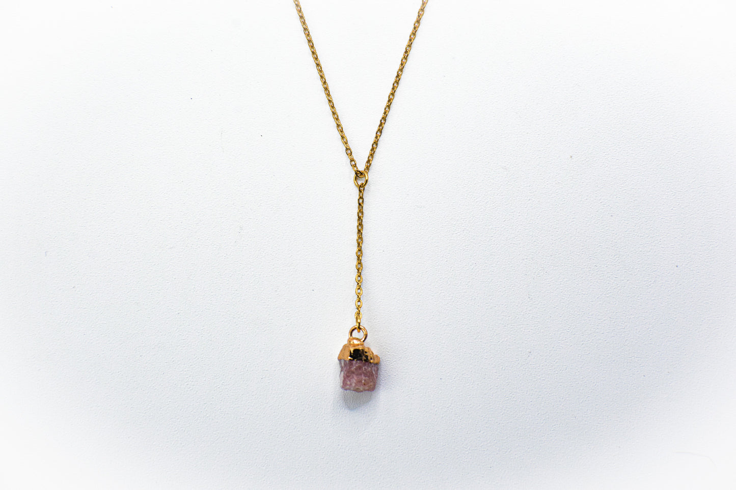 Raw Gemstone Stawberry quartz Minimal drop crystal gold necklace