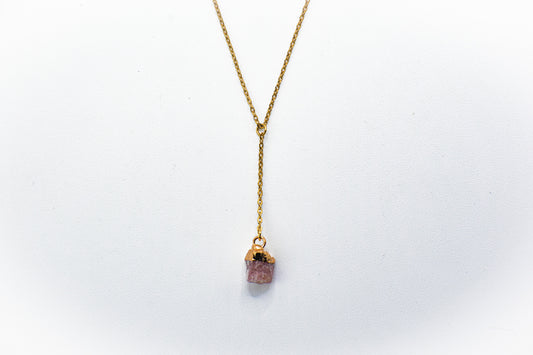 Raw Gemstone Stawberry quartz Minimal drop crystal gold necklace