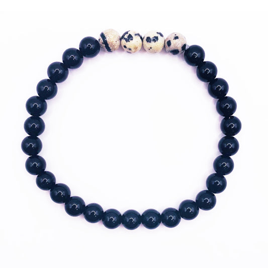 Black Onyx With Dalmatian Jasper Crystal Healing Bracelet