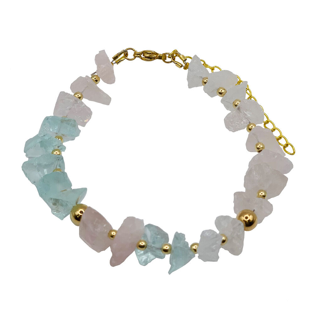 Raw Beaded Crystal Bracelet - Aquamarine - Rose Quartz - Moonstone